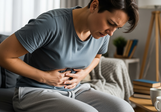 A women with a stomach ache