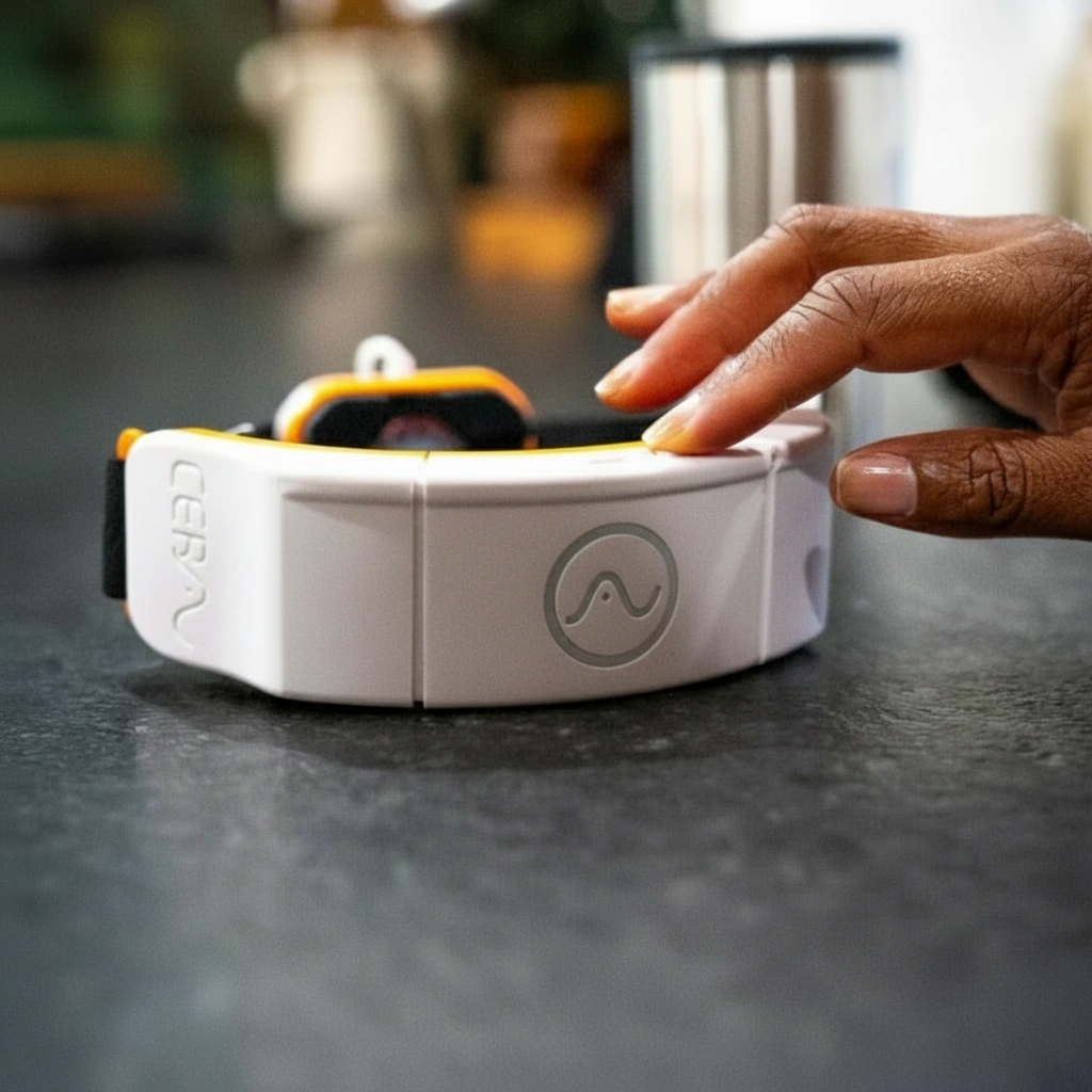 Cerathrive CERA System device close-up, illustrating the gut-brain connection technology for mental clarity and calm digestion.